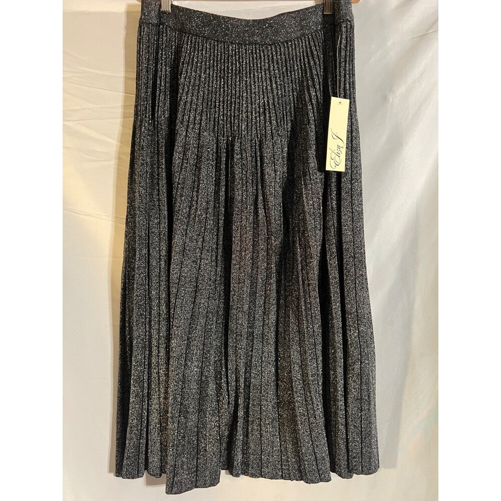 Eliza J Skirt Women's M Black Silver Pleated Knit Flare NWT
